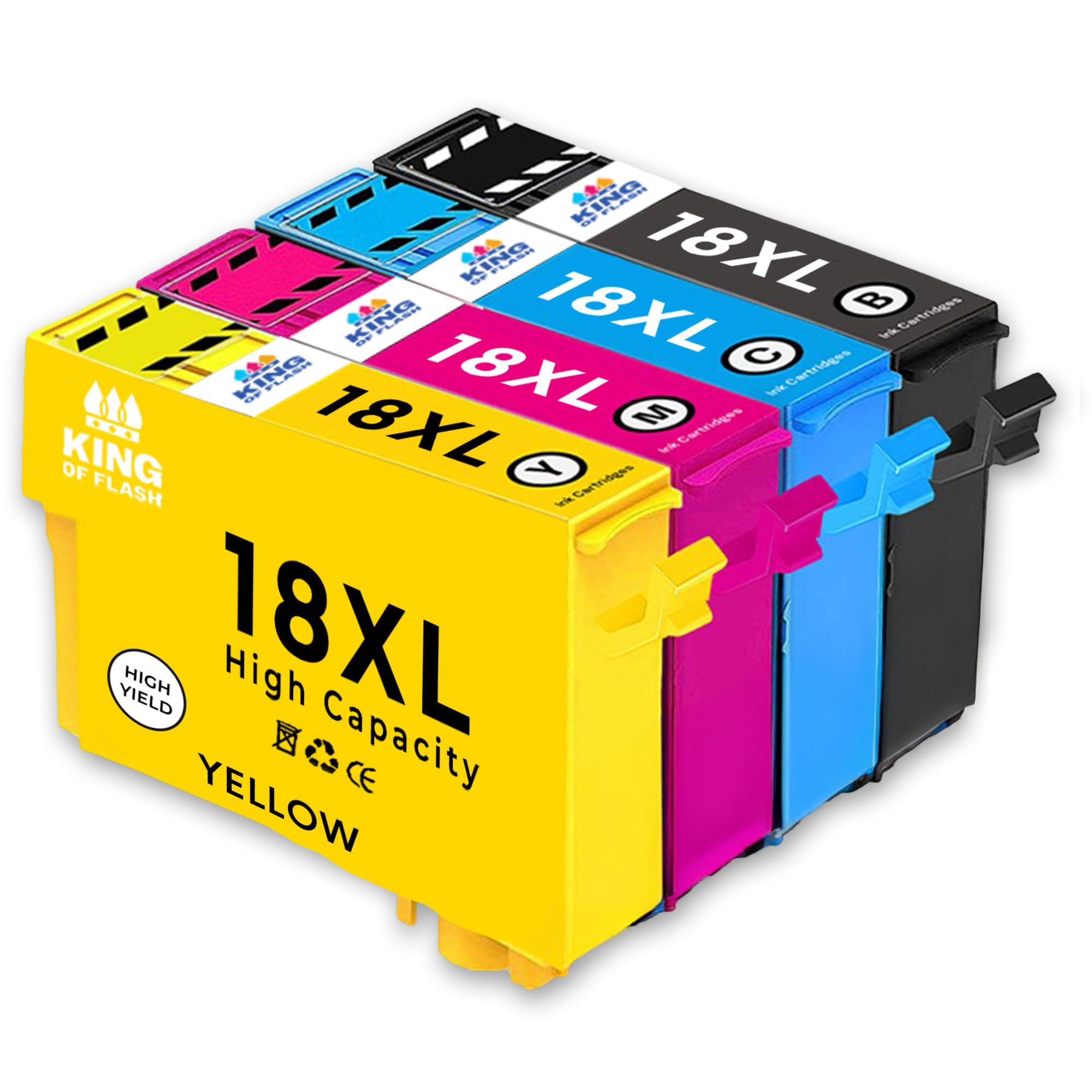 KING OF FLASH Compatible Ink Cartridges, Epson 18 & 18XL High Yield Replacement Inks For XP Series - Home Expression Printers & Scanners