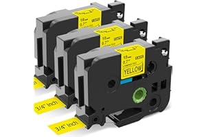 LABEL KINGDOM 18mm Black on Yellow Label Tape Replacement for Brother TZe-641 TZe641 TZe 18mm 0.7 Laminated Yellow Tape Compatible with Brother P Touch Label for PTD400 PTD410 PTD600 PT1750, 3-Pack