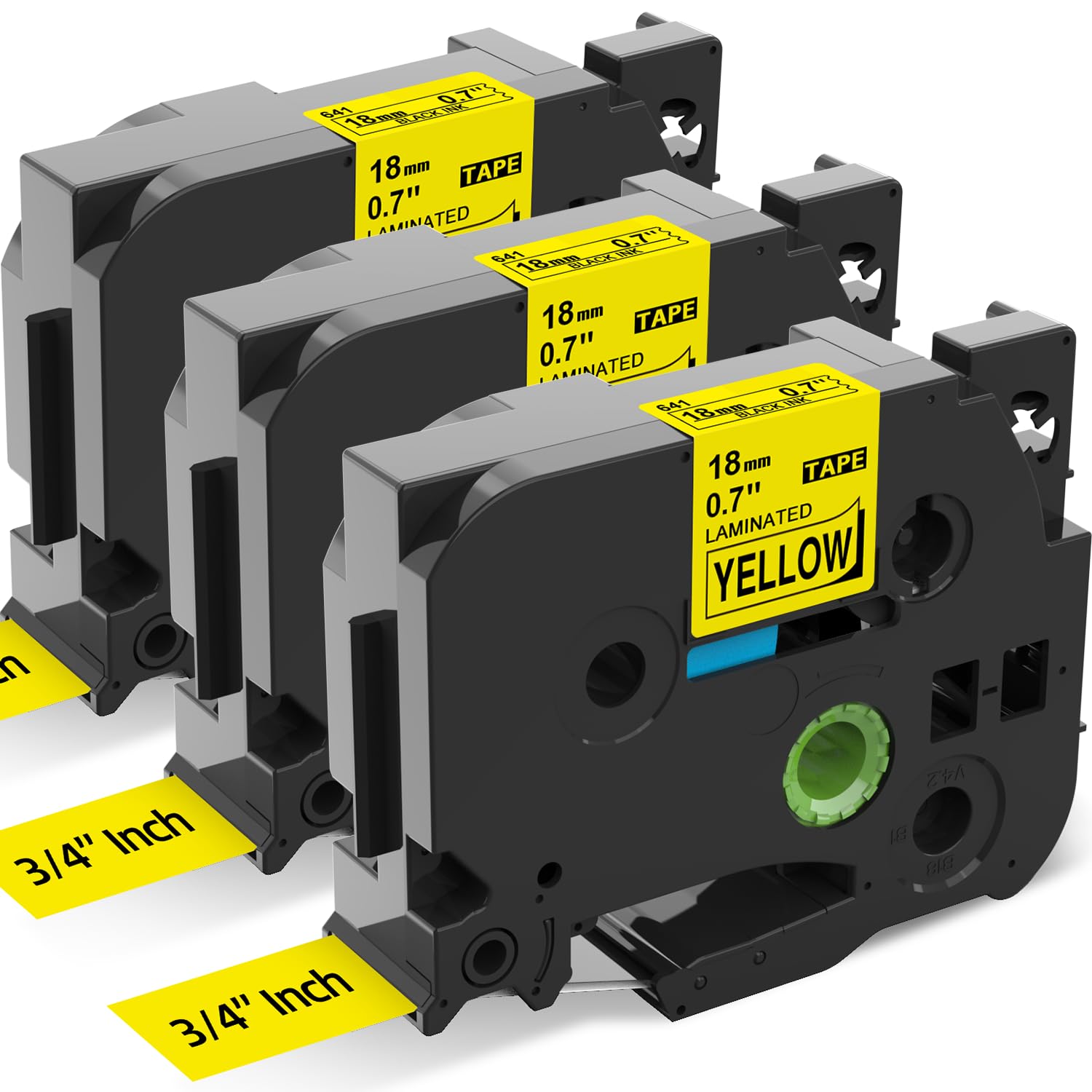 Photo 1 of 18mm Black on Yellow Label Tape Replacement for Brother TZe-641 TZe641 TZe 18mm 0.7 Laminated Yellow Tape Compatible with Brother P Touch Label for PTD400 PTD410 PTD600 PT1750, 3-Pack