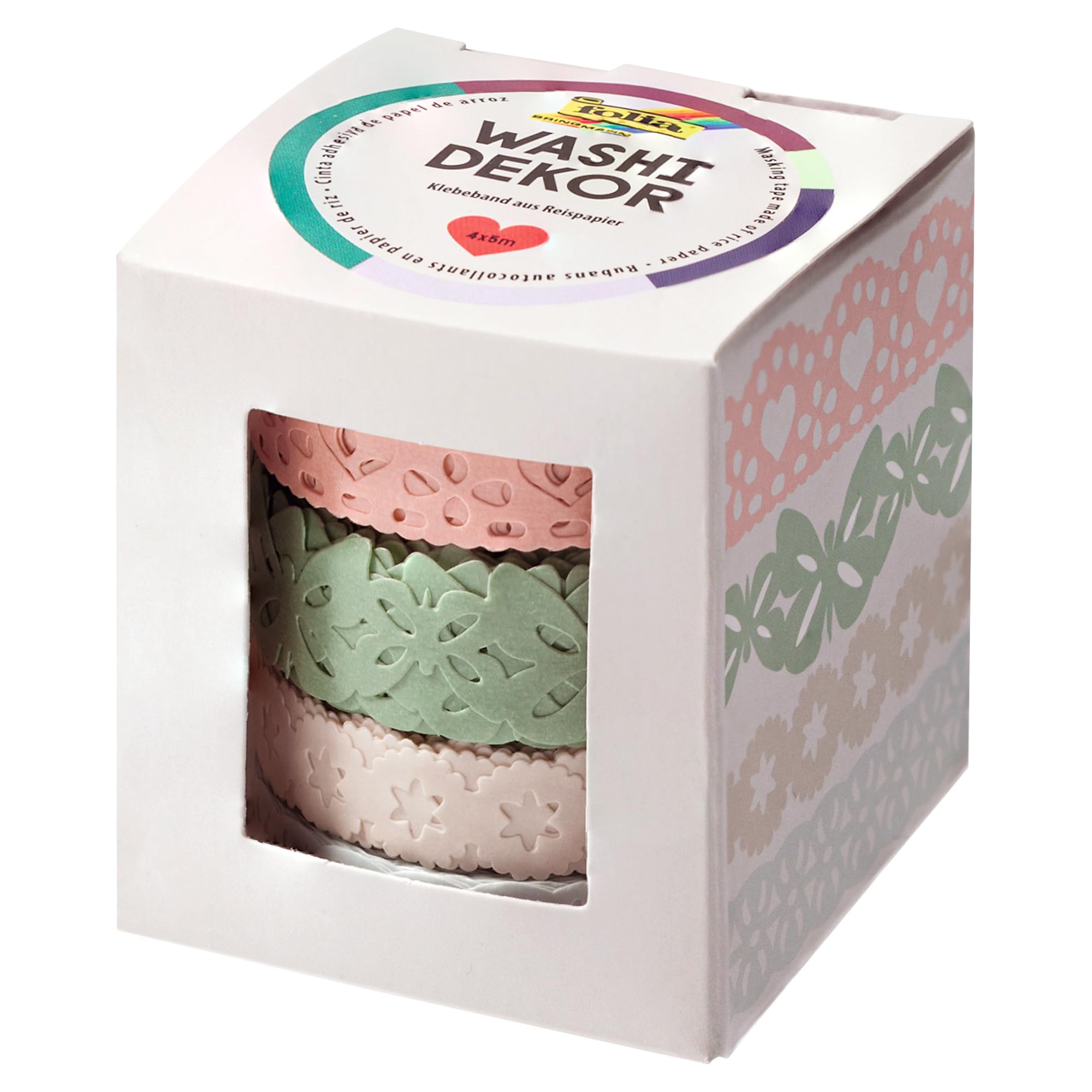 folia 29401 Washi Decoration, Lace Borders Made of Rice Paper, Set of 4, Pastel, Sticks to Numerous Surfaces, Removable without Residue, for Decorating and Decorating