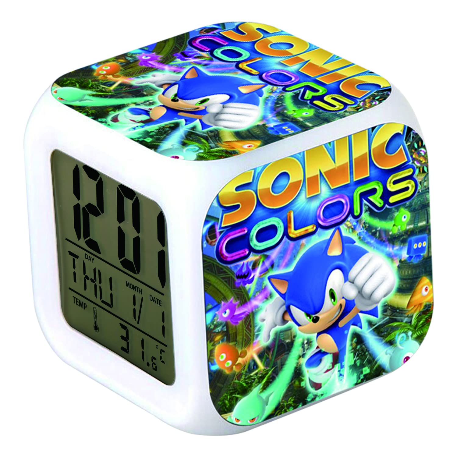 R-timer Sonic The Hedgehog Alarm Clock Digital Clock with Temperature Big LED Night Light, Smart Alarm Clock with Charging Cable for Kids Teenagers Gift Bedroom Decor (Sonic Colors)