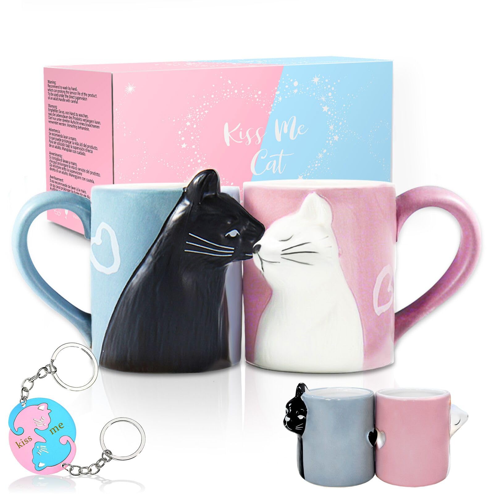 MengCat Cat Coffee Couple Mugs,Cute Funny Tea Cups Set,Wedding Mug for Wedding Gifts,Weddings Decorations for Bride and Groom,Kiss Matching Gift for Birthday,Anniversary,Engagement,Valentines Day