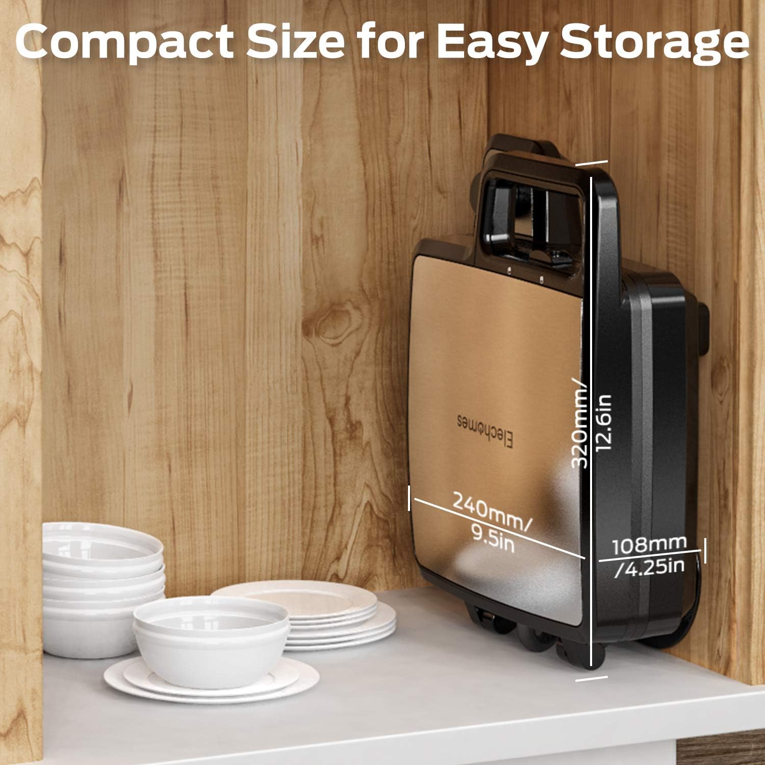 Elechomes Waffle Maker with Removable Plates, 4-Slice Belgian Waffle Iron, Anti-Overflow Nonstick Grids, Browning Control, Indicator Light, Compact Design, Recipes Included, Stainless Steel: Kitchen & Dining