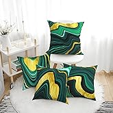 Emerald Dark Green Marble Throw Pillow Covers 18x18 Inch Set of 4, Emerald Gold Abstract Art Modern Decorative Pillows Case Cushion Covers for Couch Sofa Bedroom Living Room Farmhouse Home Decor