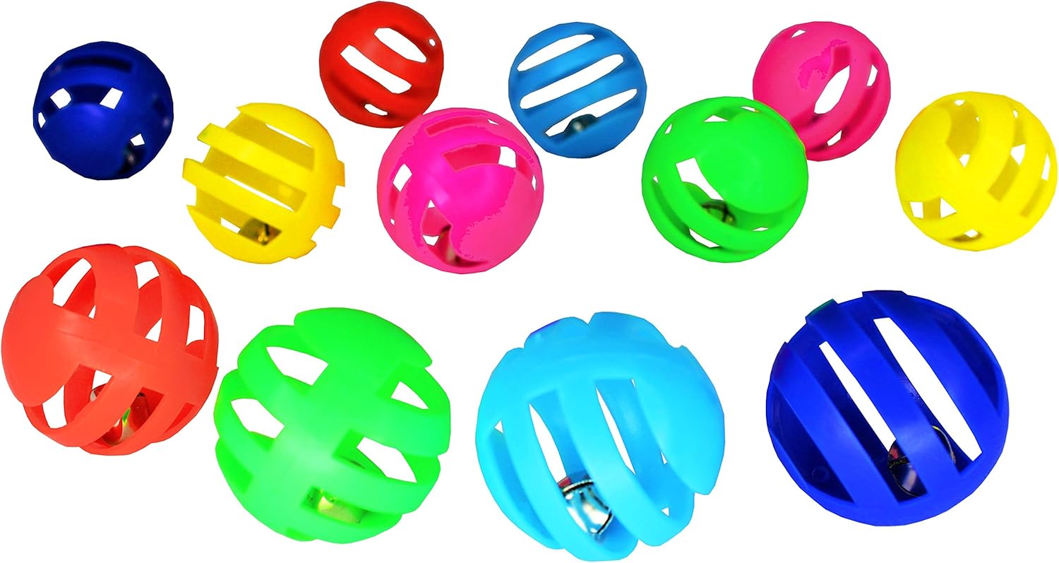 A Miniature Sleigh Cat Toy Balls with Bells 12 Pack Plastic Kitten