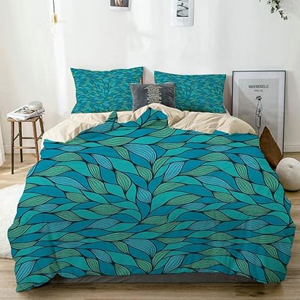 Juego de funda nórdica Beige, verde azulado Diseño de olas abstractas
