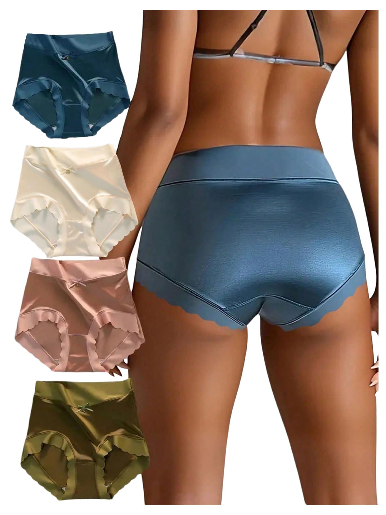 SOLY HUX Women's Satin Silk Briefs Scallop Trim No