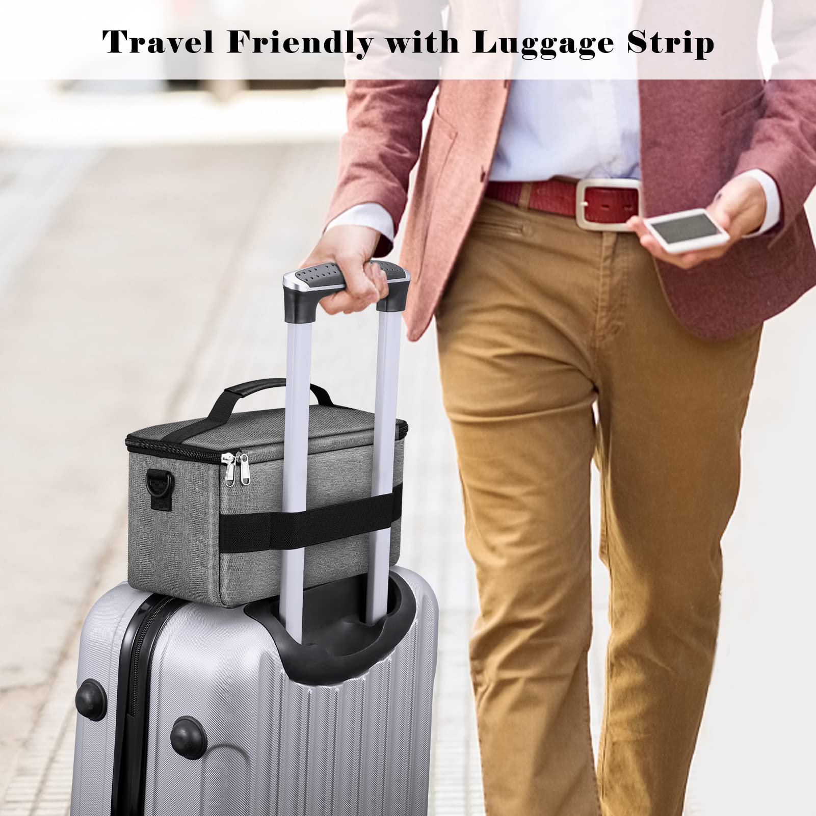Travel Carrying Bag for ResMed AirMini CPAP Machine and Accessories, Portable CPAP Equipment and Supplies Storage Bag with Shoulder Strap, Organizer Carrying Case with Luggage Strip (Gray)