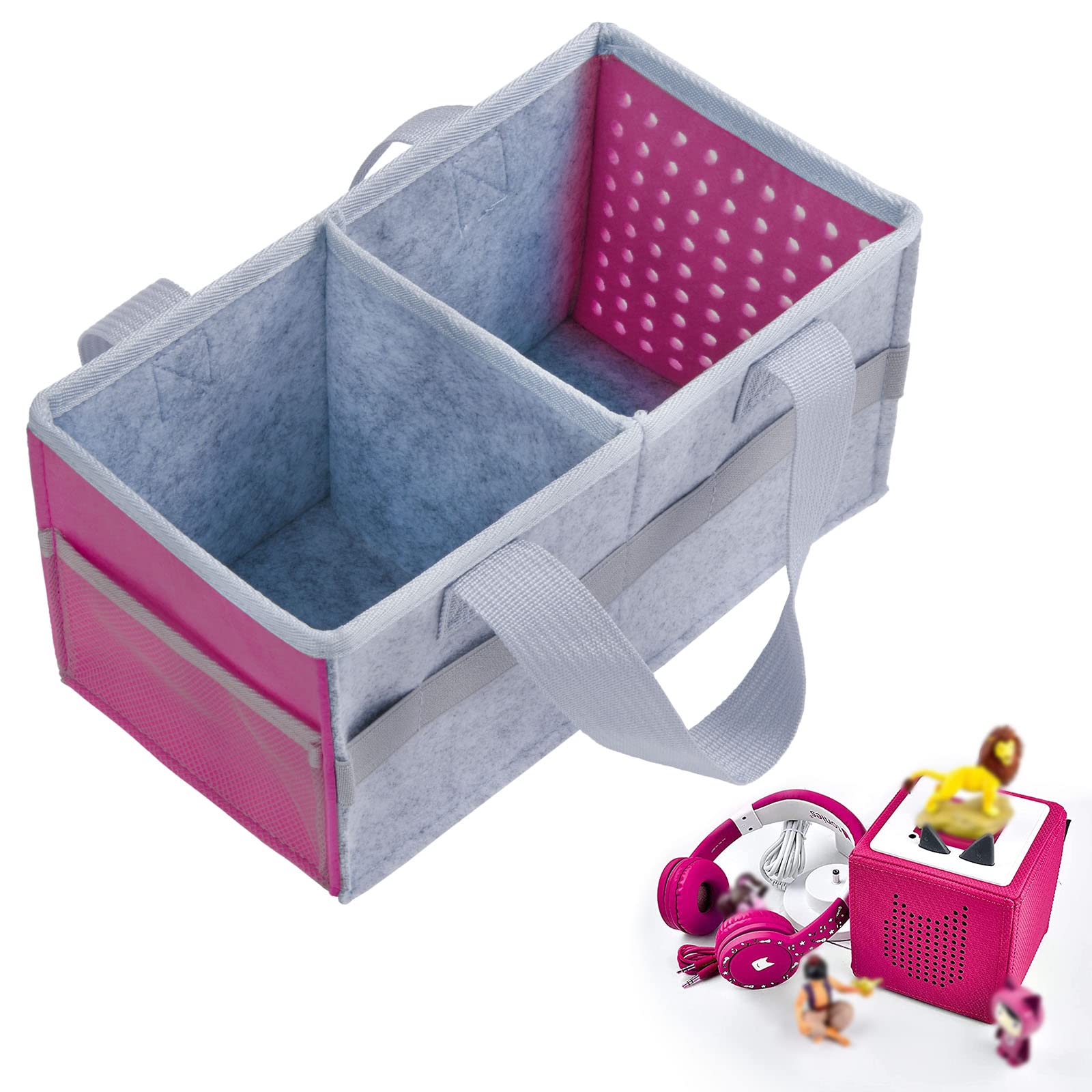 Vicloon Bag for Toniebox Starter Set and Accessories Storage Bag, Audio Player Felt Organizer Travel Carrying with Handle Toniebox, Case & Accessories, Rose Red