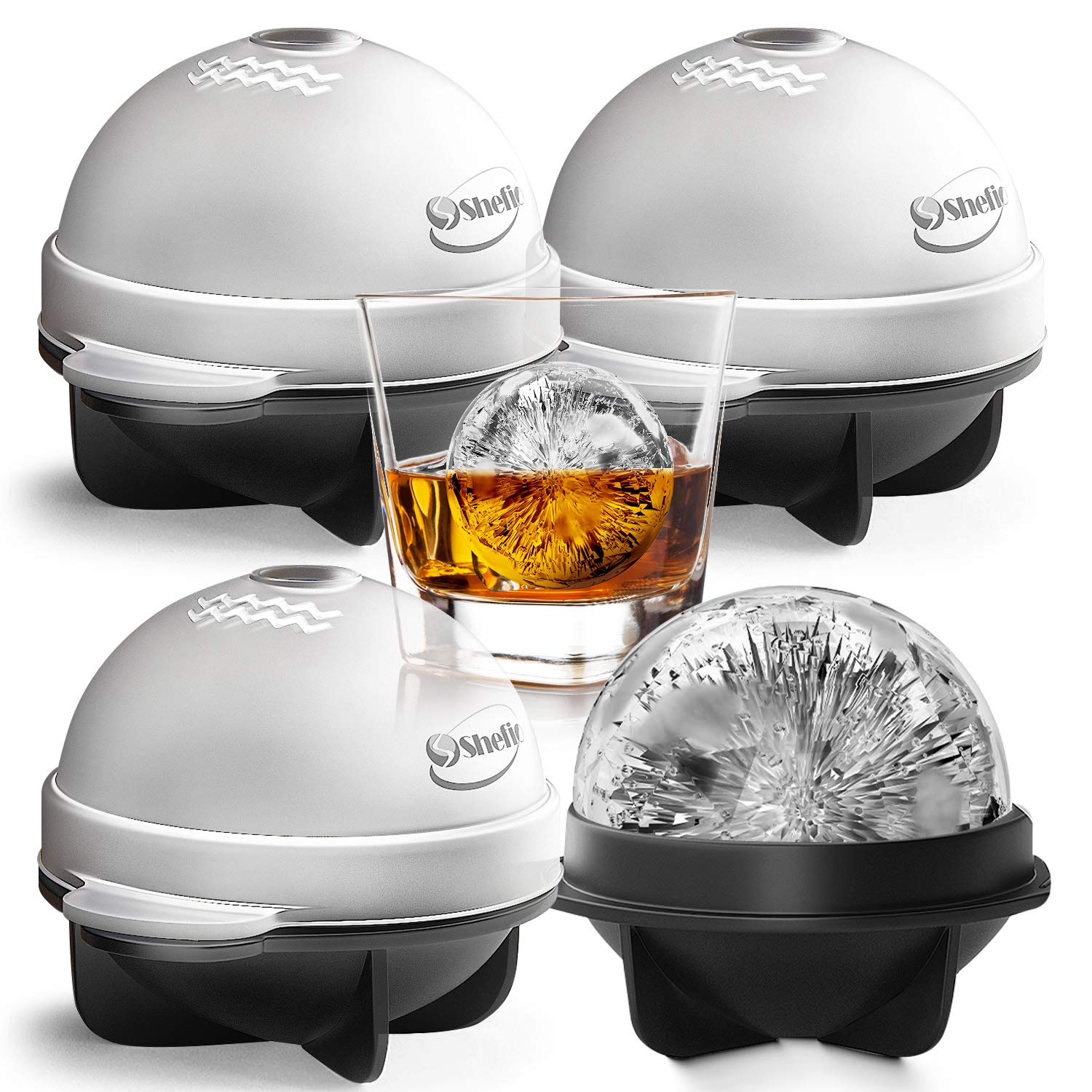 Bourbon Ice Cube Molds - Round Ice Cube Mold Set Of 4-2.5 Inch - Tight Sealing, Leak Proof Silicone Big Sphere Ice Ball Makers For Whiskey, Scotch
