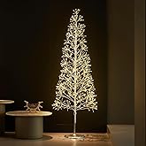 LITBLOOM Lighted Starburst Tree 720 Heavy Duty LED Lights, Silver Twig Tree with Lights 6FT for Home Fireplace Room Porch Christmas Decoration Inside Outside