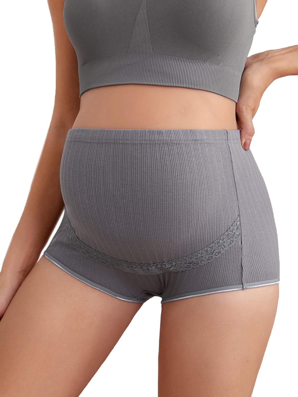 Floerns Women's Maternity Panty Rib Knit Lace Trim Underwear Lingerie