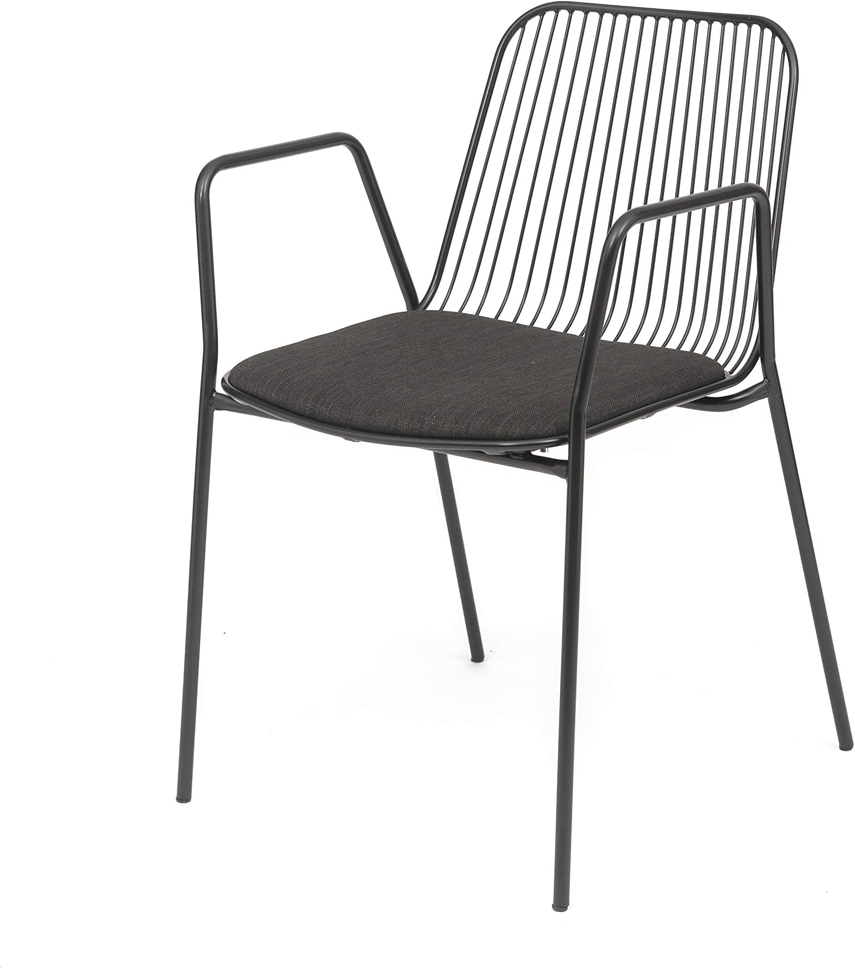 OCHS String Line Armchair Black Wire Meta with Fabric Upholstered Cushion for Lounge Office Living and Dining Room (Black)