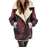 Winter Coats for Women Faux-Leather Suede Jackets Thicken Sherpa Fleece Jacket Vintage Moto Jacket Zipper Outerwear
