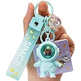 YOU WIZV Astronaut Keychain, Cute Kawaii Anime Cool Keychains for Backpacks, Space Keychains with Sunset Light for Women Men