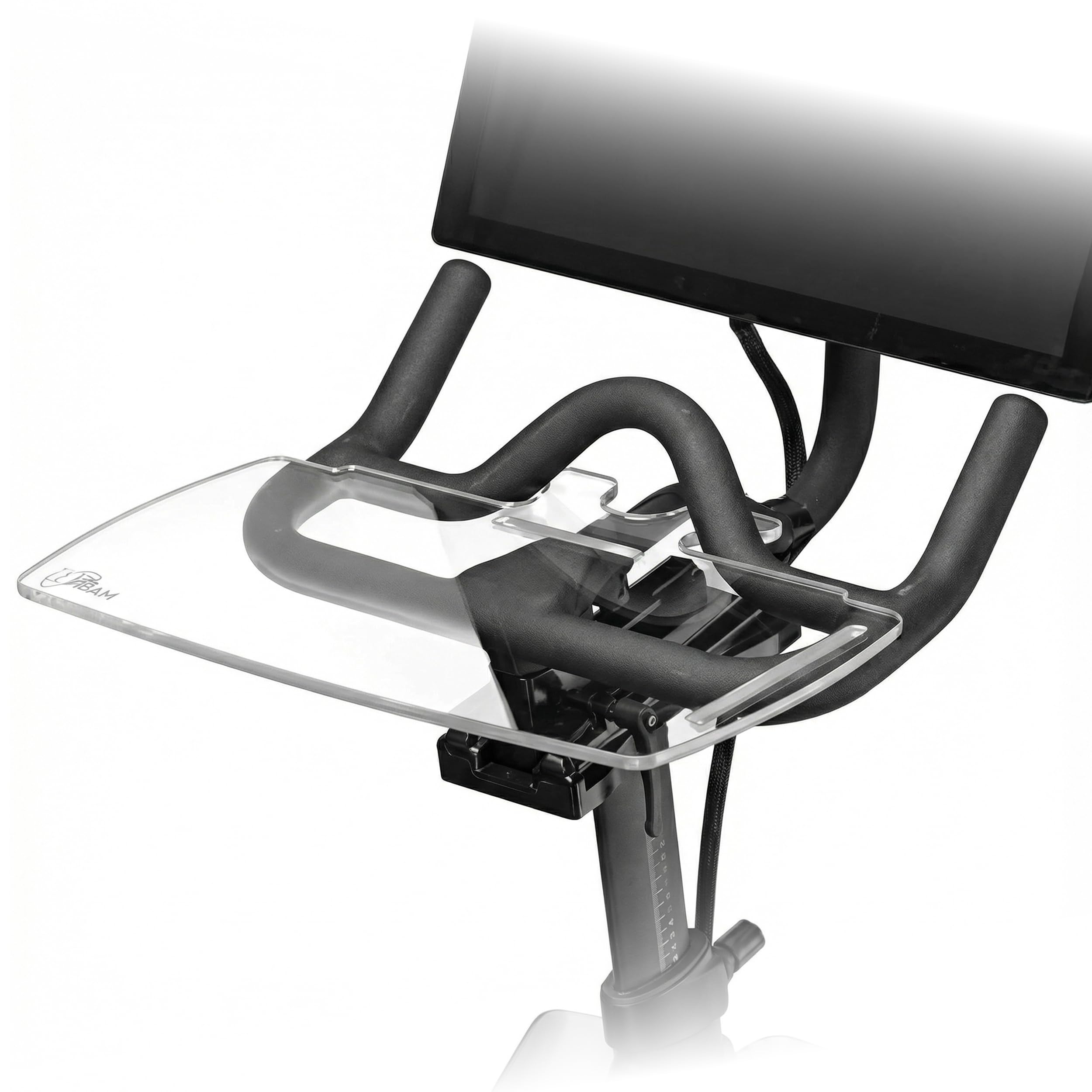 TFD The Tray V2 for Peloton Bike Original Models, Flat Acrylic Desk Tray with Phone and Pen Holders, Laptop and Tablet Tray for Work, Reading, or Viewing While Riding, Clear