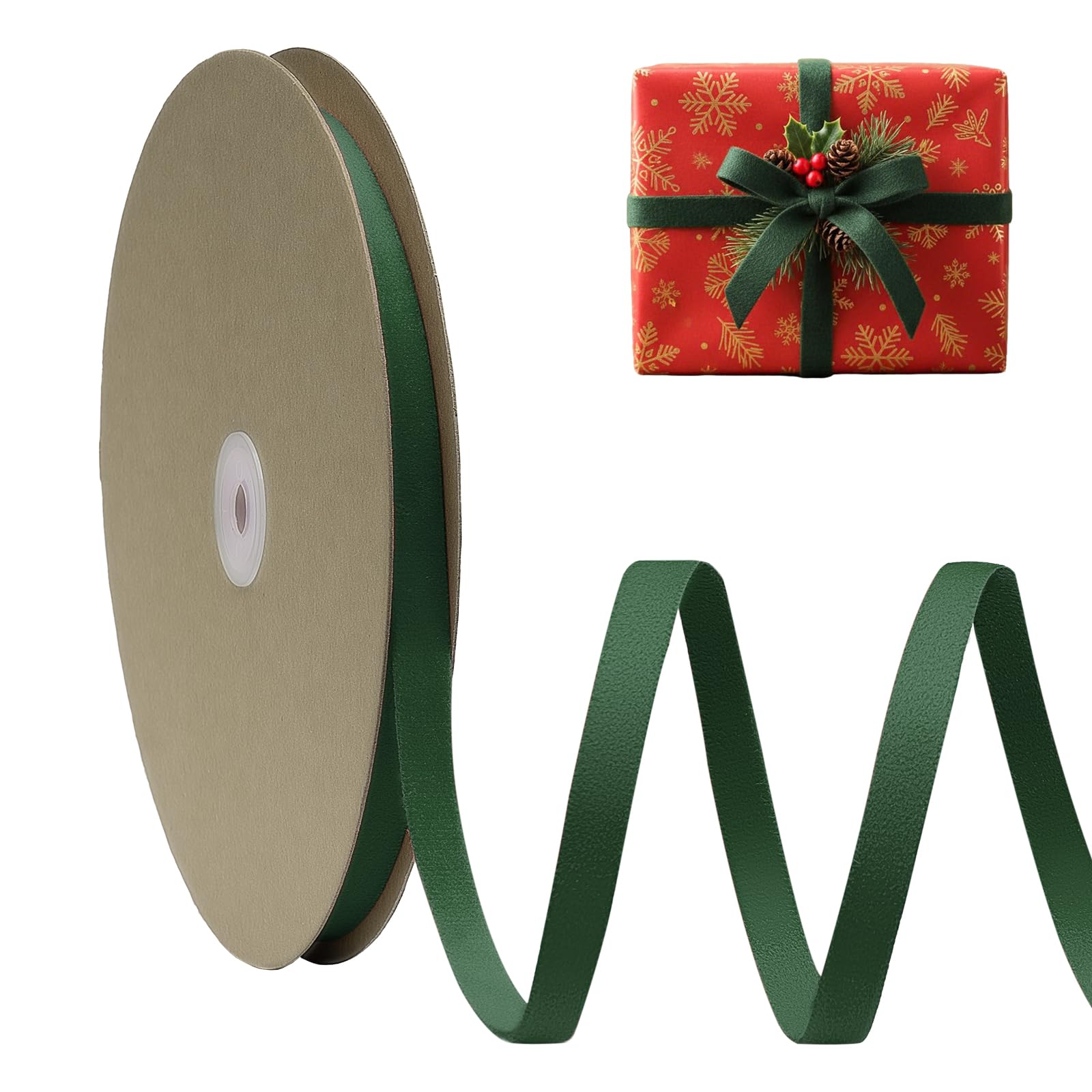 FAKILO Green Velvet Ribbon Double Faced 10mm x 27m(30 Yards) Green Vintage Velvet Christmas Ribbon for Christmas Tree Crafts Wreath Gift Wrapping Bow Making and Wedding Decoration