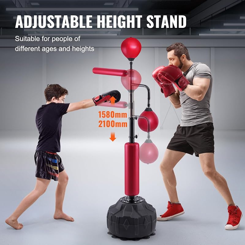 Saco de Boxeo Con Soporte Ajustable 965 x 480 x 1580 mm Para Adolescentes y Adultos - Independiente Con Guantes Para Entrenamiento, Rojo