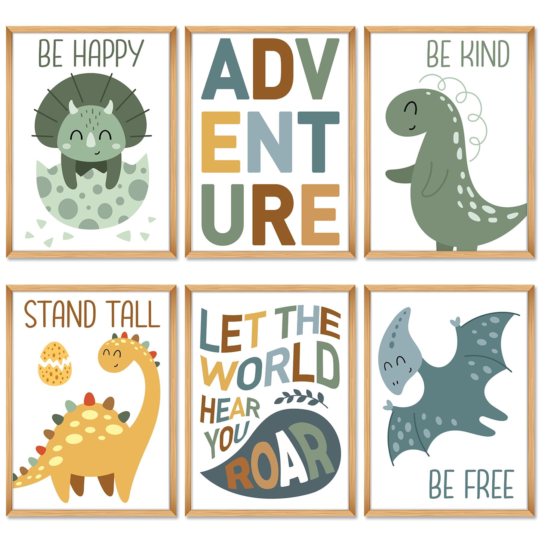 BOARSHUA a4 Dinosaur Canvas Wall Art Print, Jungle Dino Wallpaper Poster Picture for Kids Baby Boy Girl Toddler Bedroom Nursery Classroom Living Room Playroom Home Wall Decor - Unframed