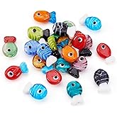 Boutigem 20Pcs Fish Lampwork Glass Beads for Bracelets, Colorful Fish Handmade Lampwork Murano Beads Cute Cartoon Sea Ocean Animal Bead Loose Spacer Bead for DIY Crafts Necklaces Jewelry Making