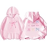 QIXYN Girls hoodies Bow Graphic Long Sleeve Hooded Sweatshirt Cute Pullover Tops