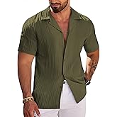 COOFANDY Men's Casual Shirts Short Sleeve Button Down Shirts Fashion Textured Summer Beach Shirt