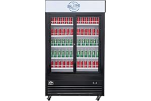 Elite Kitchen Supply Commercial 2 Sliding Glass Door Refrigerator Merchandiser, ETL Upright Display Fridge Cooler Stainless Steel 2 Section 47" W 33.3 cu. ft. Fan Cooling, Restaurant