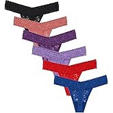 Amwounu Lace Thongs For Women Plus Size Sexy Underwear Soft Panty Stretch Tangas Womens Thong Underwear Size XS-5XL Pack 6