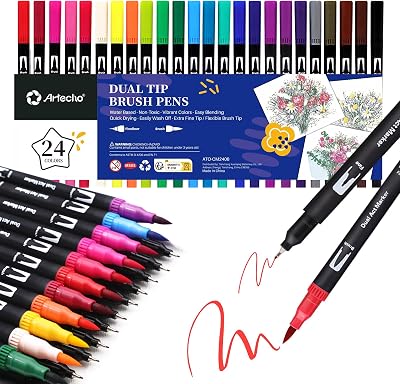 Artecho 24 Dual Tip Brush Pens Nylon Tip for Artists Beginners