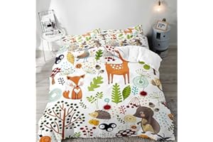 LUVIVIHOME 3PCS Woodland Animal Duvet Cover Full, Baby Girls Boys Toddler Kids Bedding, Cartoon Forest Animals Cute Fox Deer 