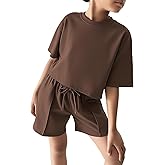 Ecolala Girls 2 Piece Summer Outfits Short Sleeve Crop Top and Drawstring Shorts Set