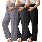 Sweetyweee 3 Pack Maternity Pants for Women Over The Belly Lounge Work Pregnancy Pants Drawing Wide Leg Trousers with Pockets
