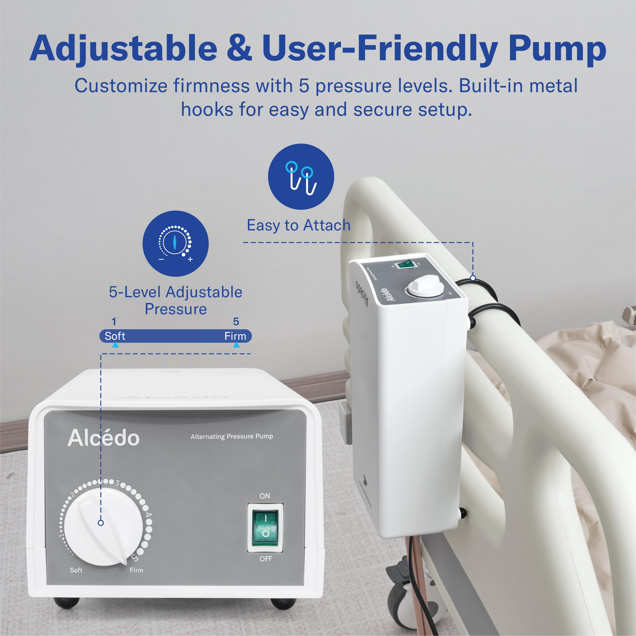 Alcedo Alternating Air Pressure Mattress Pad for Bed Sore and Ulcer Prevention, Hospital & Home Use Medical Mattress Topper for Bedridden Patient, Adjustable Ultra Quiet Pump and Waterproof Cushion