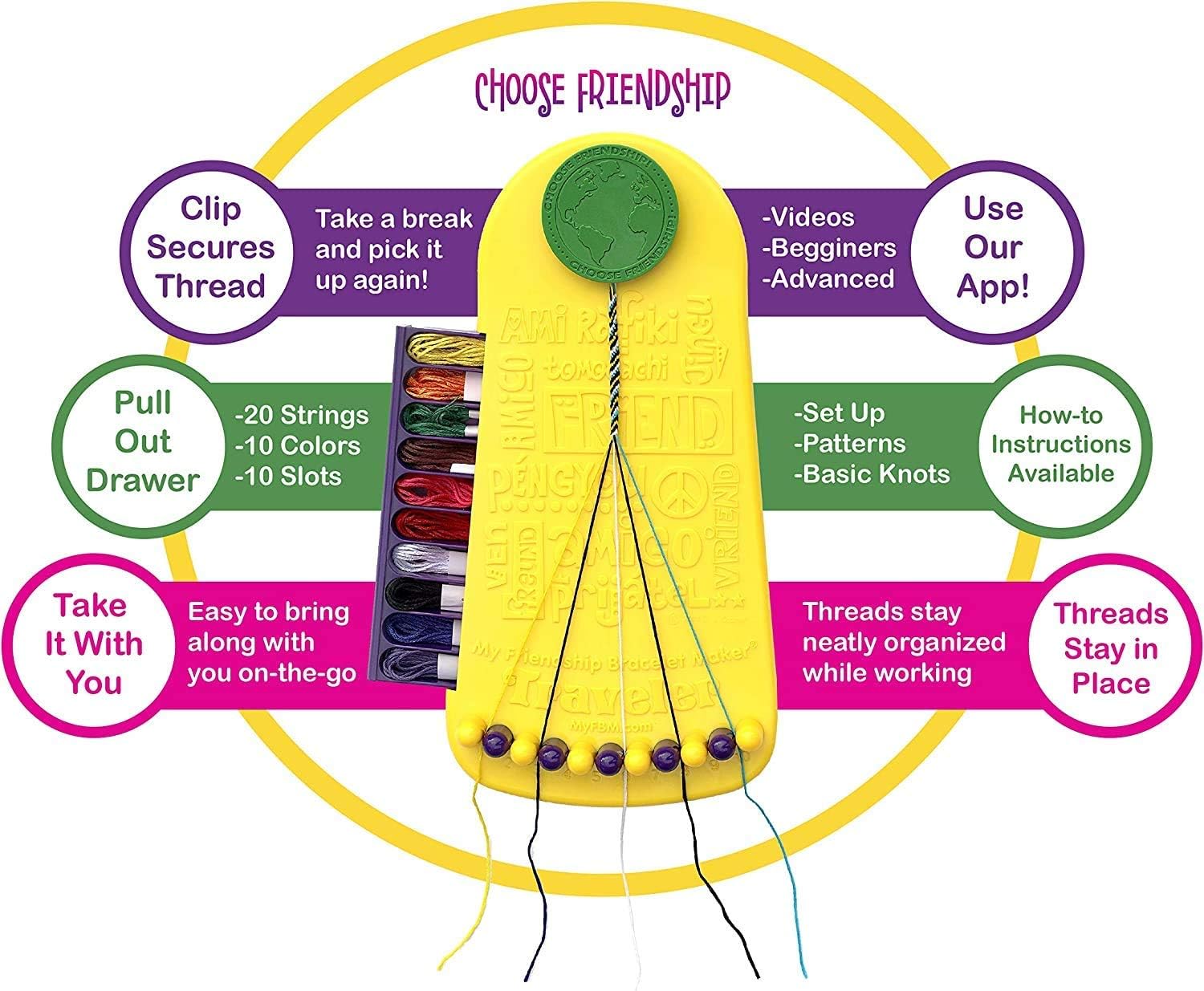 Choose Friendship, My Friendship Bracelet Maker Kit, Kids Jewelry Kit, Bracelet Craft Kit, Travel Edition: Home & Kitchen