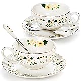 Lyellfe Set of 2 Tea Cup and Saucers, 6 Oz Floral