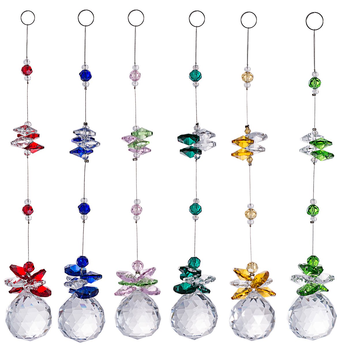 LONGSHENG 6Pcs Colorful Crystal Ball Pendant Chandelier Decor Hanging Ornaments,Feng Shui Faceted Ball,Chandelier Crystals Ball Rainbow Suncatcher