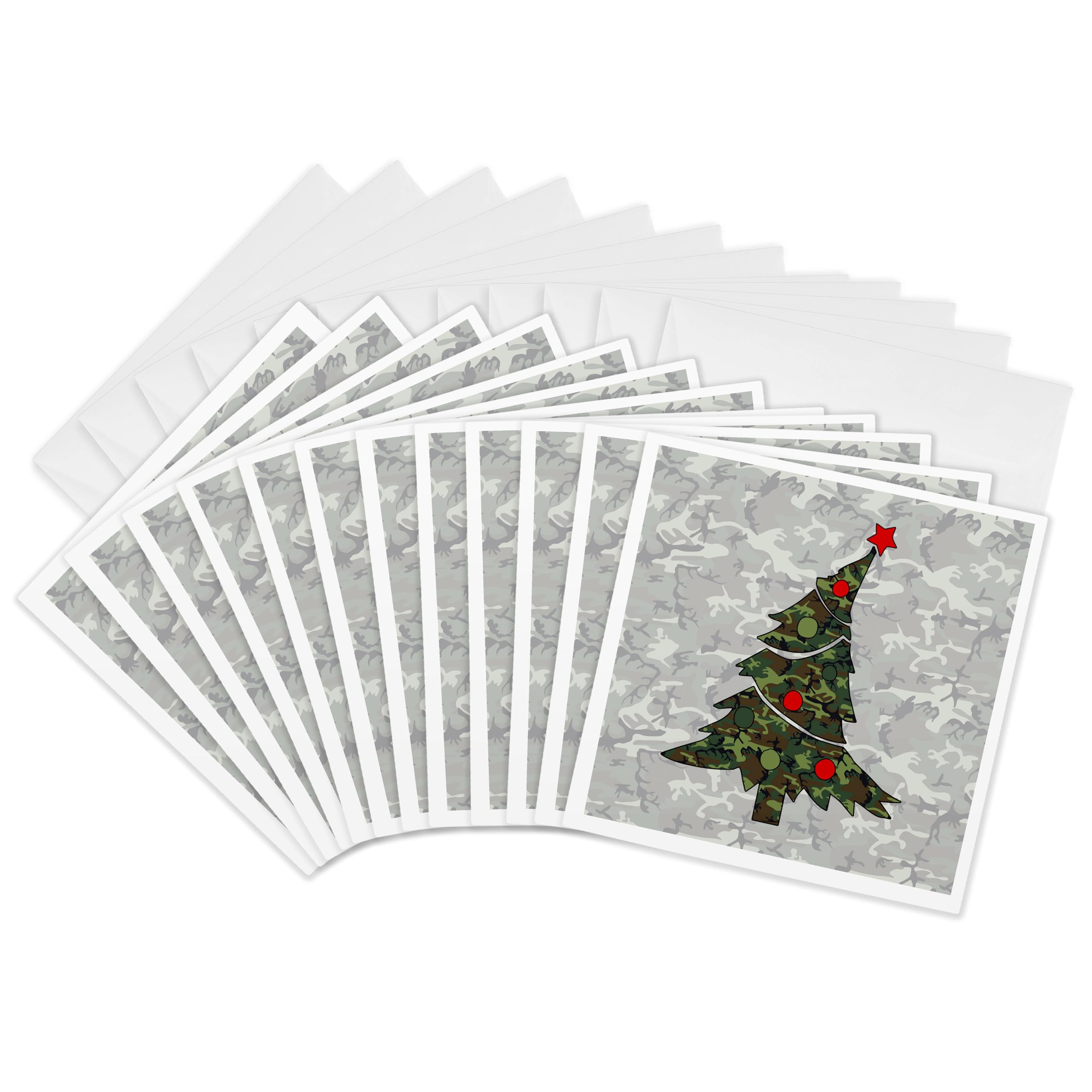 3dRose gc_244695_2 6 x 6-Inch "Camouflage with Cute Leaning Christmas Tree with a Military Theme" Greeting Card (Set of 12)