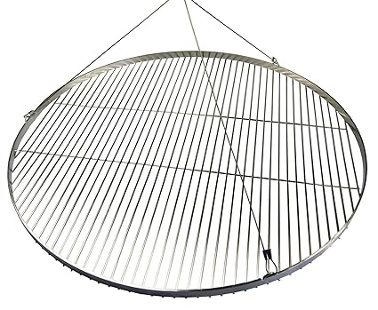 AKTIONA Edelstahl Grillrost 80 cm Grillclub/nur 14 mm Stababstand! Schwenkgrill, Qualitätsedelstahl V2A mit 3 Aufhänge-Ösen -