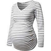 GINKANA Maternity Shirt Long Sleeve Basic Top Ruch Sides Buttons Tshirt for Pregnant