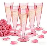 Lazyshine 40 Pack Pink Plastic Champagne Flutes Disposable Champagne Glasses, 4.5 Oz Clear Mimosa Cocktail Toasting Cups Bulk for 2026 New Year Eve Party Supplies Wedding Bride, Valentine's Day Decor