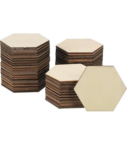 Healifty - Lot De 50 Formes Hexagonales En Bois De Hêtre 50mm, Pour DIY, Peinture, Décoration - 10