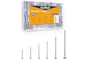 KURUI 500Pcs Stainless Steel Wall Nails Assortment Kit, 6 Sizes Long Nails for Hanging Picture Frames,Wall Decor,Shelves, Wood, Drywall, Small Nails, Finishing Nail, with Storage Box