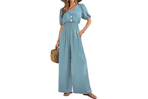 LOOKBOHO Womens Jumpsuits Short Sleeve V Neck Dressy Casual Wide Leg Pants Romper 2025 Summer One Piece Outfits