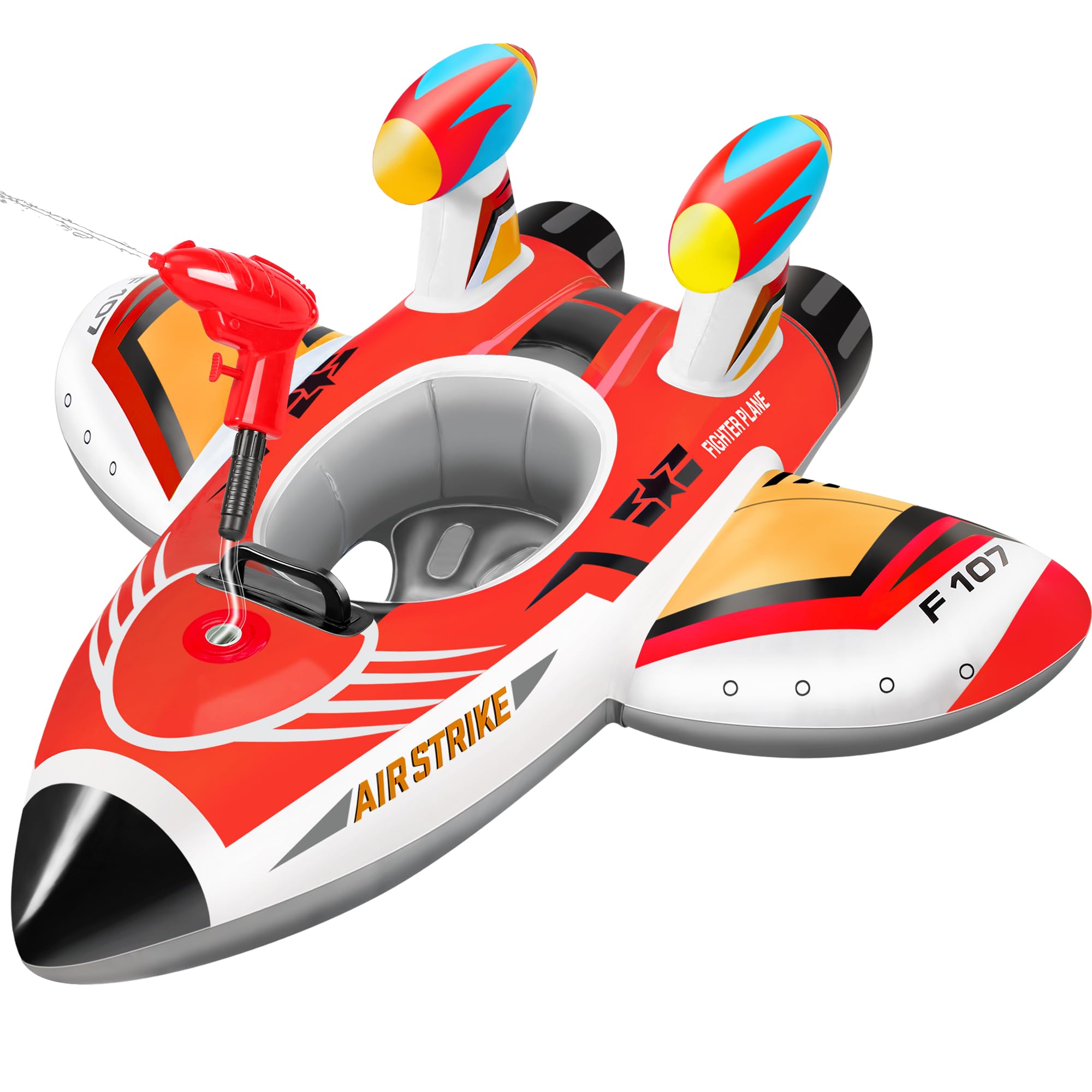 Pool Float Kids Inflatable Airplane Pool Floats Boat with Squirt Gun and Handle Toddler Pool Floaties Inflatable Ride-on Pool Toys Summer Outdoor Water Pool Games Beach Toys Boys Girls Ages 3-6 (Red)