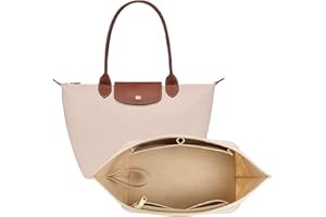 ATSEKTZ Purse Organizer Insert for Longchamp Le Pliage Tote Bag, Lightweight Felt Handbag Organizer with Cup Holder and Zipper Pocket, Compact Storage Insert for Totes and Handbags Beige-L