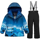 WOWULOVELY Big Boy's 2-Piece Colorblock Snow Pants and Jacket Snowsuit Ski Suit