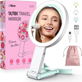 LitBear Travel Makeup Mirror with Light, Rechargeable Double-Sided 10X/1X Magnifying Mirror, Portable Lighted Beauty Mirror, 3 Color Lighting, Dimmable Touch Screen, Tabletop Handhold Hanging (Green)