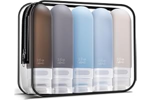 yahaa 3oz Travel Bottles for Toiletries,Silicone Leak Proof Squeezable Travel Containers,TSA Approved Travel Essentials Bag for Shampoo Conditioner,5 Pack,Black Pack