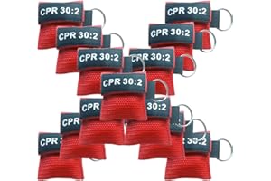 JTKENS 50pcs/pack CPR Face Shields with Keychain Ring One-way Valve Breathing CPR Barrier Red