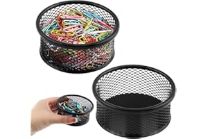 NINEFOX 4 Pack Paper Clip Holder, Mesh Paperclip Holders, Metal Paper Clip Dispenser Organizer for Desk Mesh Metal PaperClip Holders, Black (2pcs)